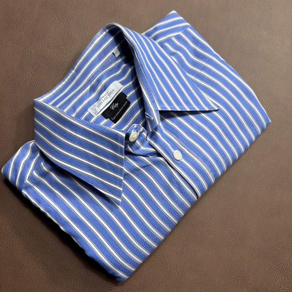 VERSACE Woven Jacquard Long Sleeve Button Down Dress Shirt Men's 44 17.5 Blue